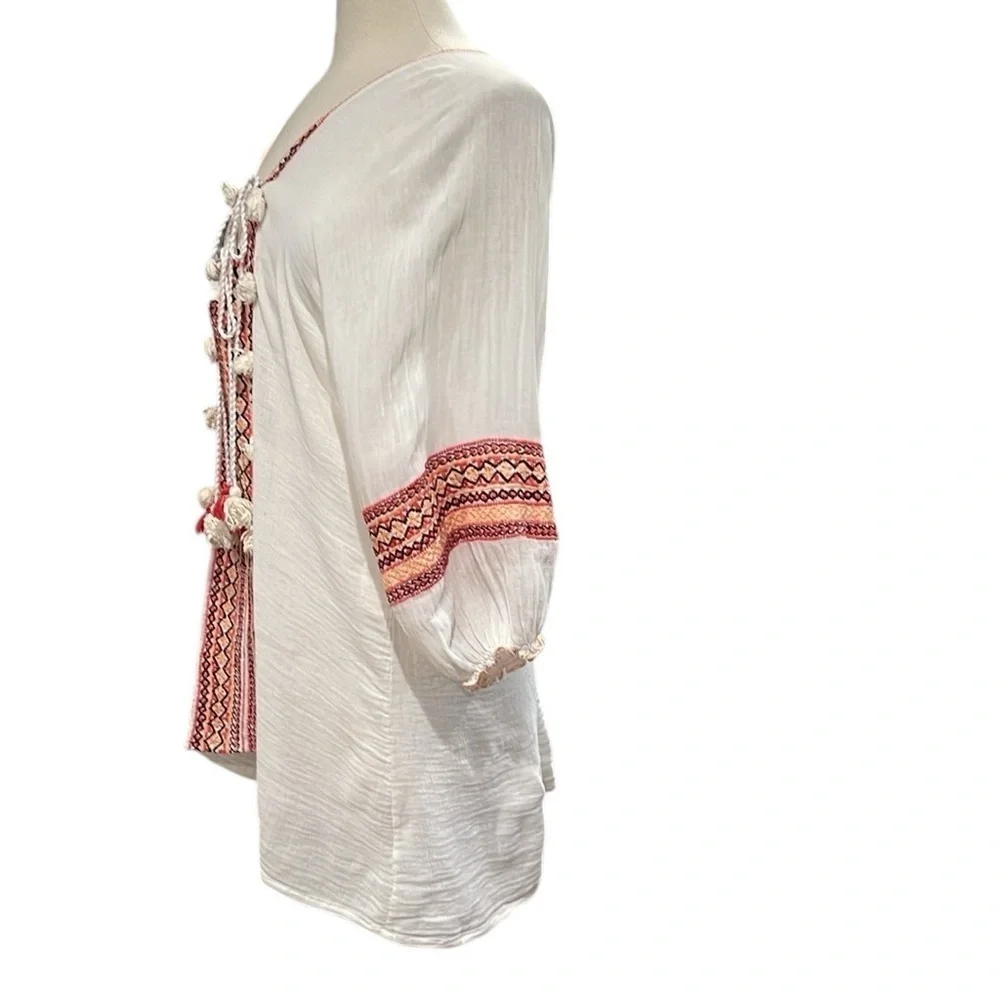 Cool Change Boho  Embroidered Gauze Swim Coverup SZ L White Orange